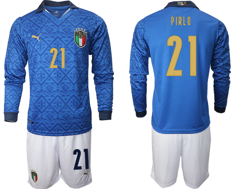 Men 2021 European Cup Italy home Long sleeve #21 Pirlo soccer jerseys